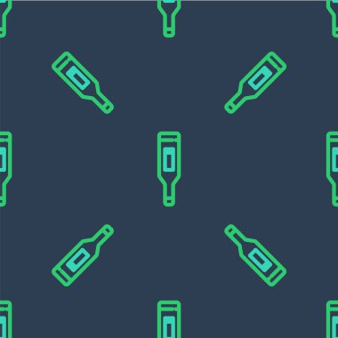 Tıbbi muayene ikonu için Line Medikal termometresi mavi arka planda izole edilmiş kusursuz desen. Vektör