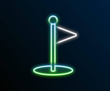 Parlayan neon hattı Golf bayrağı simgesi siyah arkaplanda izole edildi. Golf ekipmanı ya da aksesuar. Renkli taslak konsepti. Vektör