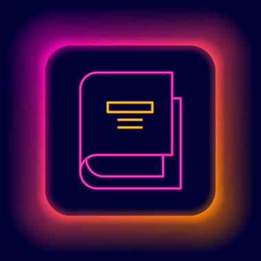 Parlayan neon çizgi Kitap simgesi siyah arkaplanda izole edildi. Renkli taslak konsepti. Vektör