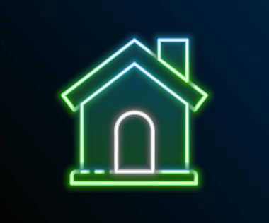 Parlayan neon hattı ev simgesi siyah arkaplanda izole edildi. Ev sembolü. Renkli taslak konsepti. Vektör