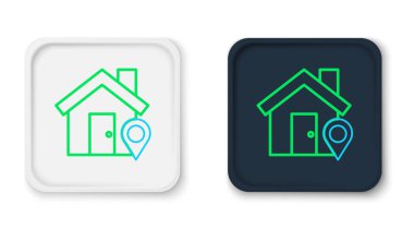 Beyaz arkaplanda ev simgesi olan çizgi haritası işaretçisi. Ev konumu belirleyici sembol. Renkli taslak konsepti. Vektör