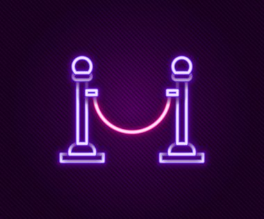 Parlayan neon hattı bariyer simgesi siyah arkaplanda izole edildi. VIP etkinliği, lüks kutlama. Ünlüler partisi girişi. Renkli taslak konsepti. Vektör