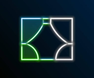 Parlayan neon hattı perde simgesi siyah arkaplanda izole edildi. Tiyatro ya da opera sahnesi için, konser açılışı ya da sinema galası için. Renkli taslak konsepti. Vektör