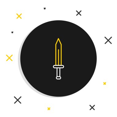 Beyaz arka planda izole edilmiş Ortaçağ kılıç simgesi. Ortaçağ silahı. Renkli taslak konsepti. Vektör