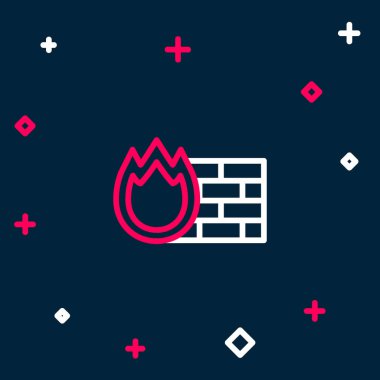 Firewall hattı, güvenlik duvarı simgesi mavi arka planda izole edildi. Renkli taslak konsepti. Vektör