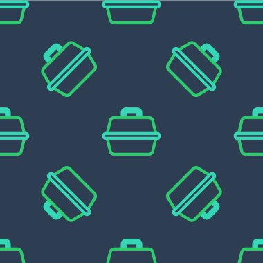 Çizgi Hayvanı çanta simgesi mavi arka planda izole edilmiş kusursuz desen. Hayvanlar, köpekler ve kediler için taşıyıcı. Hayvanlar için konteynır. Hayvan taşıma kutusu. Vektör