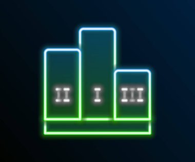 Siyah arka planda izole edilmiş parlak neon çizgili spor ödüllü podyum ikonu. Renkli taslak konsepti. Vektör