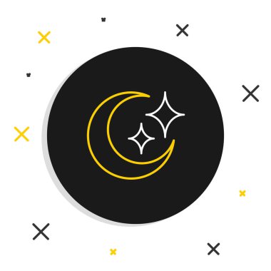 Çizgi Ay ve yıldız simgesi beyaz arkaplanda izole edildi. Renkli taslak konsepti. Vektör