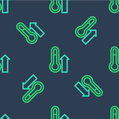 Çizgi Meteoroloji termometresi mavi arkaplandaki ikonu izole etti. Termometre termometresi sıcak ya da soğuk hava gösteriyor. Vektör