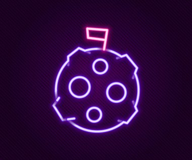 Siyah zemin üzerinde bayrak simgesi olan parlak neon hattı Moon. Renkli taslak konsepti. Vektör