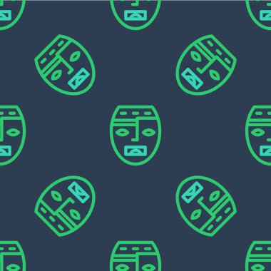 Meksika Maya veya Aztek maskesi ikonu mavi arka planda izole edilmiş pürüzsüz desen. Vektör