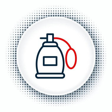 Beyaz arkaplanda çizgi parfüm ikonu izole edildi. Renkli taslak konsepti. Vektör