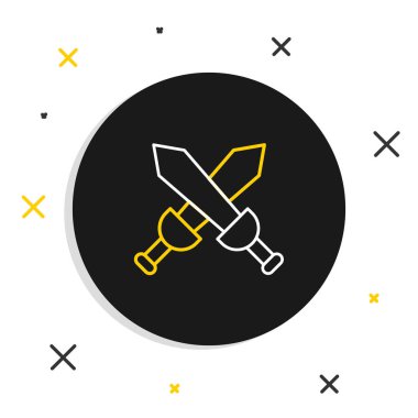 Ortaçağ kılıç simgesini beyaz arka planda izole ettim. Ortaçağ silahı. Renkli taslak konsepti. Vektör