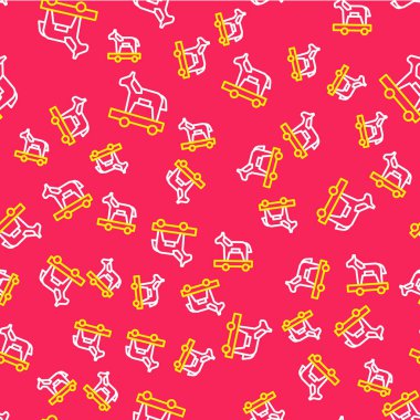 Line Trojan horse icon isolated seamless pattern on red background.  Vector