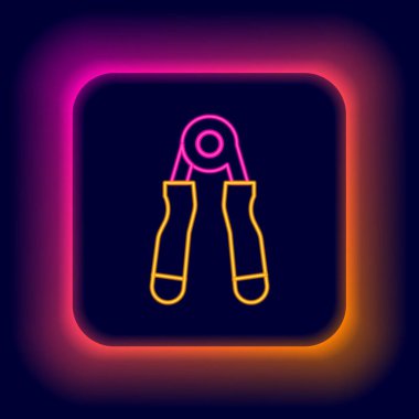 Parlayan neon hattı spor genişletici simgesi siyah arkaplanda izole edildi. Spor malzemeleri. Renkli taslak konsepti. Vektör