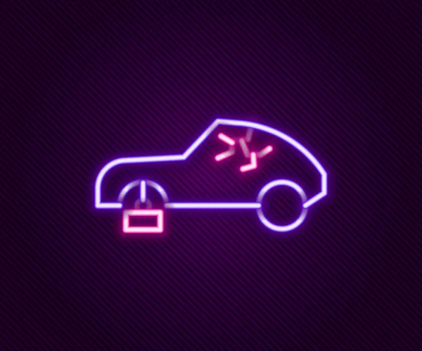 Leuchtende Leuchtschrift Gebrochenes Auto Symbol Isoliert Auf Schwarzem Hintergrund Autopanne — Stockvektor