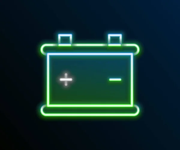 Glödande Neon Line Bil Batteri Ikon Isolerad Svart Bakgrund Ackumulatorbatteriets — Stock vektor