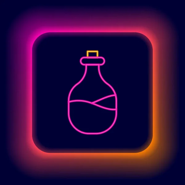Glödande Neon Line Gammal Flaska Vin Ikon Isolerad Svart Bakgrund — Stock vektor
