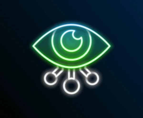Glowing Neon Line Eye Scan Icon Isolated Black Background Scanning — Stock Vector