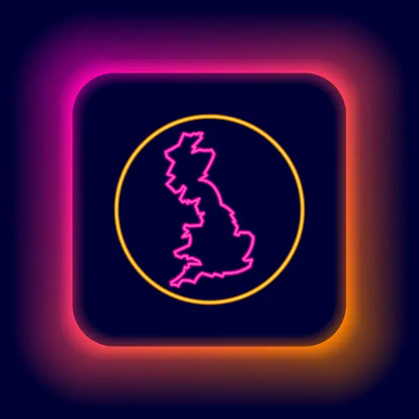 Świecąca Neonowa Linia Ikona Mapy Anglii Odizolowana Czarnym Tle Kolorowy — Wektor stockowy