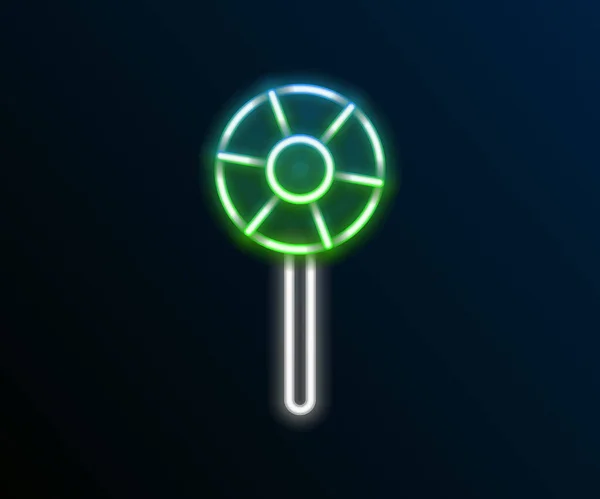Glödande Neon Linje Lollipop Ikon Isolerad Svart Bakgrund Godisskylt Mat — Stock vektor