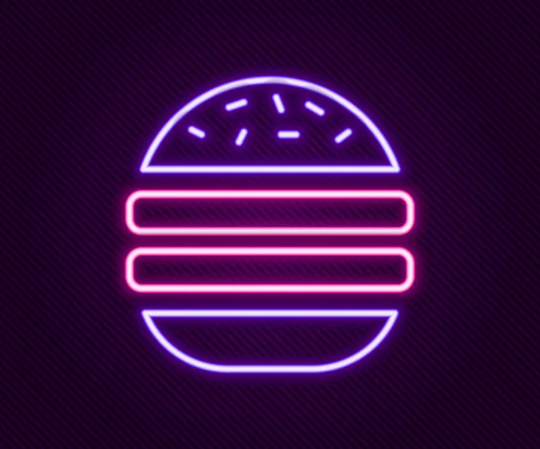 黒の背景に孤立したネオンラインバーガーアイコンを光る ハンバーガーのアイコン チーズバーガーのサンドイッチの看板 ファーストフードメニュー カラフルなアウトラインコンセプト ベクトル — ストックベクタ