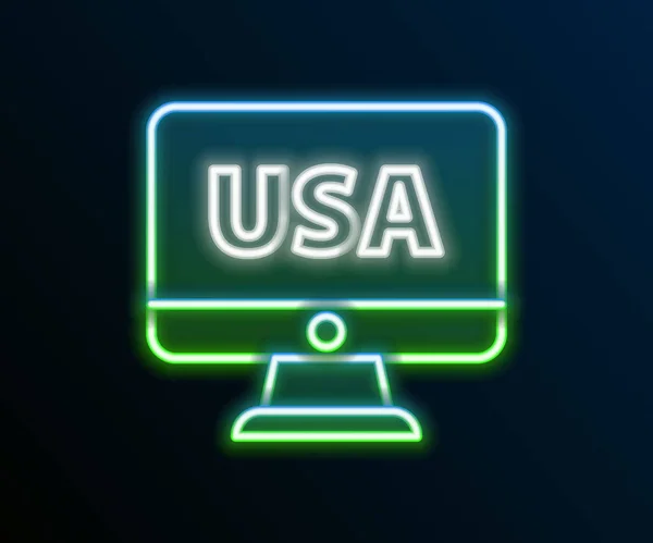 Lumineux Néon Ligne États Unis États Unis Amérique Sur Icône — Image vectorielle
