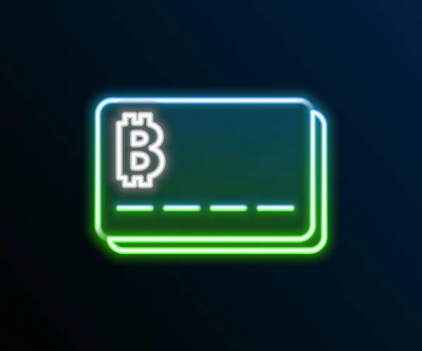 Linea Neon Incandescente Carta Credito Con Icona Bitcoin Isolata Sfondo — Vettoriale Stock
