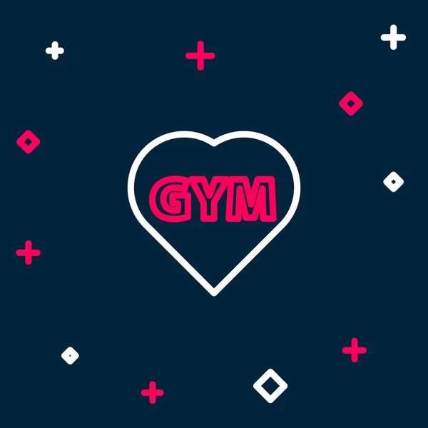 Γραμμή Fitness Γυμναστήριο Καρδιά Εικονίδιο Απομονώνονται Μπλε Φόντο Λατρεύω Φυσική — Διανυσματικό Αρχείο