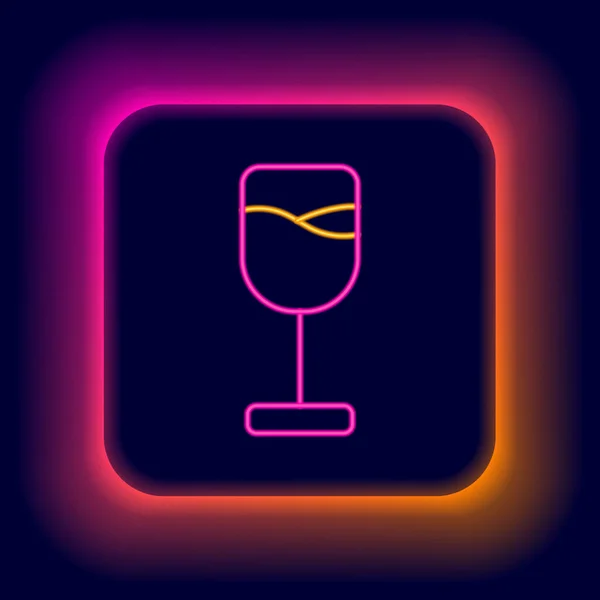 Icono Cristal Vino Línea Neón Brillante Aislado Sobre Fondo Negro — Vector de stock