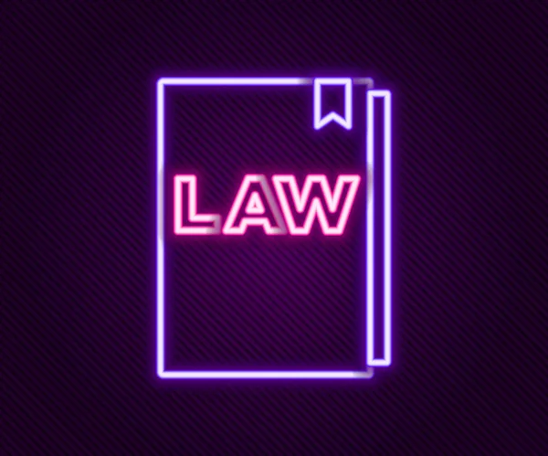 Gloeiende Neon Lijn Wetsboek Icoon Geïsoleerd Zwarte Achtergrond Juridisch Rechter — Stockvector