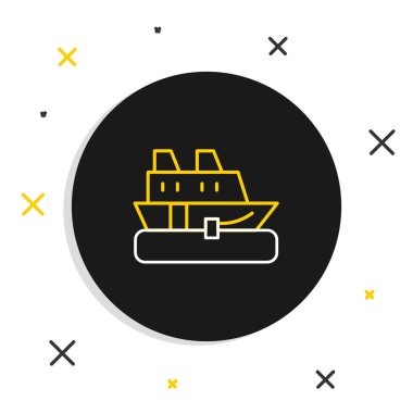 Line Cruise gemisi simgesi beyaz arkaplanda izole edildi. Seyahat turizmi deniz taşımacılığı. Yolcu gemisi, yolcu gemisi. Dünya çapında bir gezi. Renkli taslak konsepti. Vektör