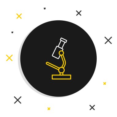 Beyaz arkaplanda çizgi mikroskobu simgesi izole edildi. Kimya, ilaç aleti, mikrobiyoloji büyütme aracı. Renkli taslak konsepti. Vektör