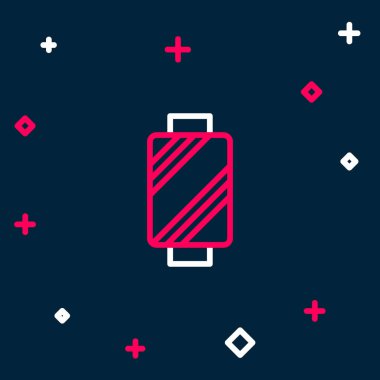 Mavi arkaplanda izole edilmiş makara simgesine çizgi dikiş ipliği. İplik makarası. İplik kutusu. Renkli taslak konsepti. Vektör