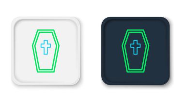 Beyaz arka planda Hristiyan haç simgesi olan Line Coffin. Mutlu Cadılar Bayramı Partisi. Renkli taslak konsepti. Vektör