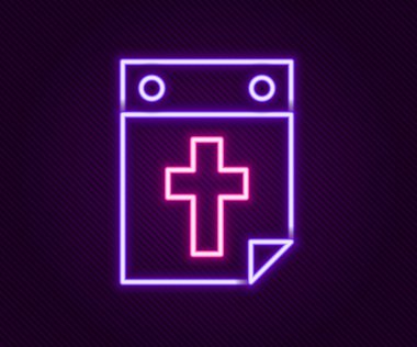 Parlayan neon hattı takvim ölüm ikonu siyah arkaplanda izole edildi. Renkli taslak konsepti. Vektör