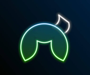 Parlayan neon hattı Çin fal kurabiyesi ikonu siyah arka planda izole edildi. Geleneksel Asya. Renkli taslak konsepti. Vektör