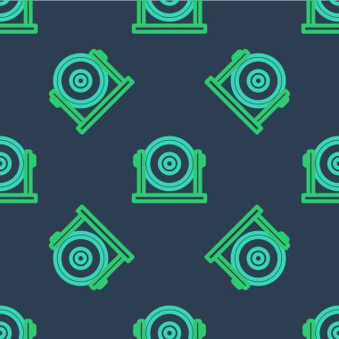 Line Gong musical percussion instrument circular metal disc icon isolated seamless pattern on blue background.  Vector vector