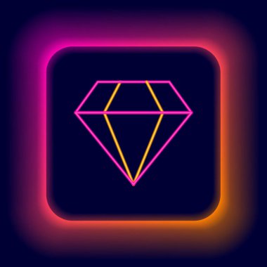 Parlayan neon çizgisi simgesi siyah arkaplanda izole edildi. Mücevher sembolü. Mücevher taşı. Renkli taslak konsepti. Vektör