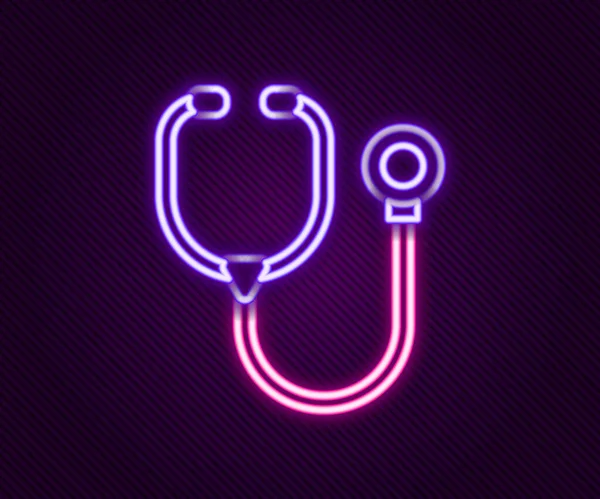 Leuchtendes Neonfarbenes Stethoskop Symbol Für Medizinische Instrumente Isoliert Auf Schwarzem — Stockvektor