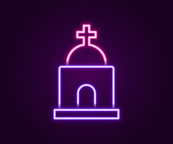 Glödande Neon Line Gamla Crypt Ikonen Isolerad Svart Bakgrund Kyrkogårdssymbol — Stock vektor