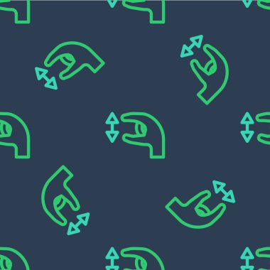 Çizgi insan duruşu ve bir şeyin boyutunu gösteriyor. Mavi arka planda ikon izole edilmiş, dikişsiz desen. - Yaklaşık ölçümler. Vektör