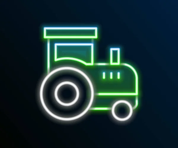 Glowing Neon Line Tractor Icon Isolated Black Background Colorful Outline — Stock Vector