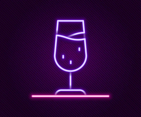 Linea Neon Luminosa Icona Vetro Vino Isolata Sfondo Nero Cartello — Vettoriale Stock