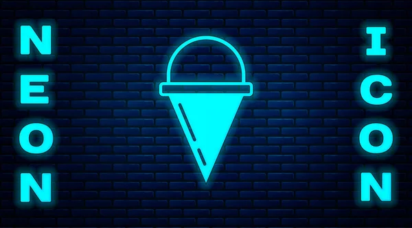 Glowing Neon Fire Cone Bucket Icon Isolated Brick Wall Background — Stock Vector