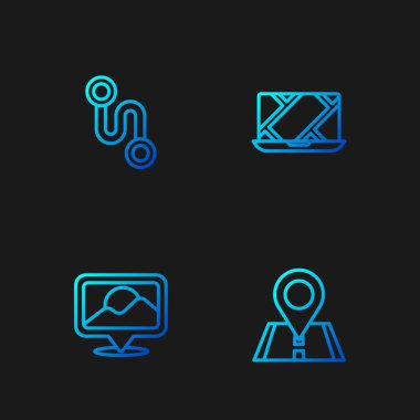 Hat konumu, rota konumu ve şehir haritası navigasyonunu ayarlayın. Renk simgeleri. Vektör