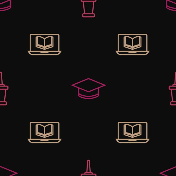 Set Line Push Pin Online Class Graduation Cap Seamless Pattern — Vector de stock