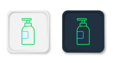 Çizgili El dezenfektanı beyaz arka planda izole edilmiş. Dezenfeksiyon konsepti. Yıkama jeli. Hijyen için alkol şişesi. Renkli taslak konsepti. Vektör