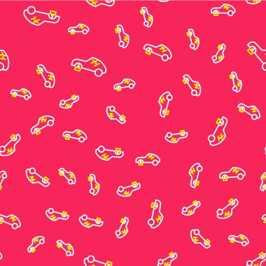 Kırık araba simgesi kırmızı arkaplanda izole edilmiş. Araba kazası. Vektör