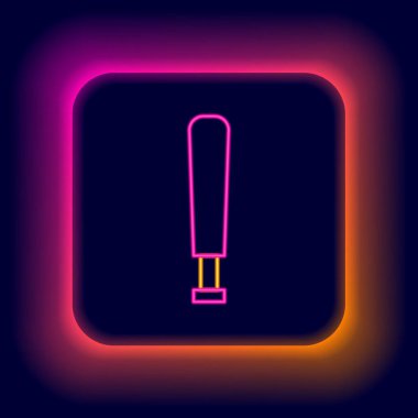 Parlayan neon hattı beyzbol sopası simgesi siyah arkaplanda izole edildi. Spor malzemeleri. Renkli taslak konsepti. Vektör